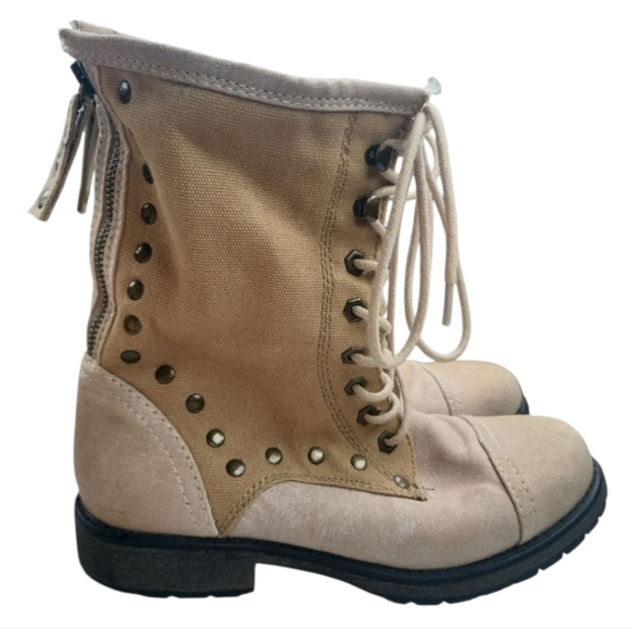 Roxy Combat Boots Concord Women's Tan Canvas Zipper Back Lace Up Size 8 90s Y2k - Picture 1 of 8